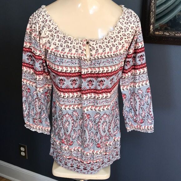 Lucky Brand boho style gray/brown/red print top XS - Picture 1 of 8